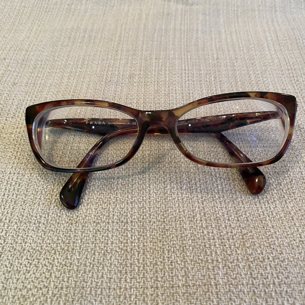 Prada Eyeglasses Frame VPR 15P Womens Cat Eye Tortoise Purple 53-16-135 RX